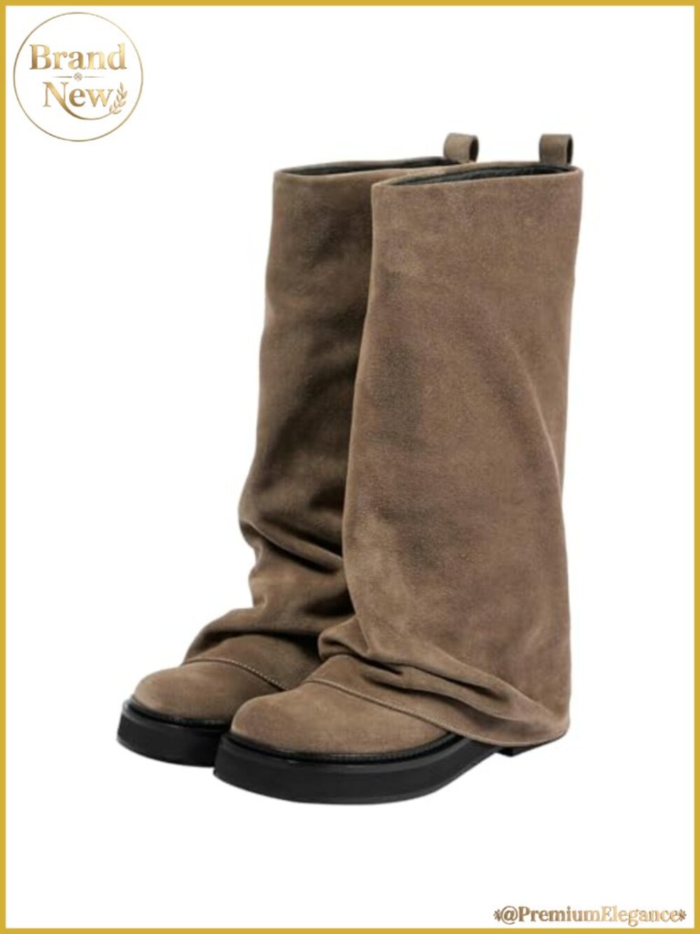 Slouch Fold Over Boots Women Knee High Moto Low Heel Mid Calf Comfort